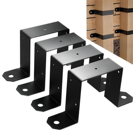 4Pcs Black Strap Heavy Duty Wood Deck Fence Tie for 4