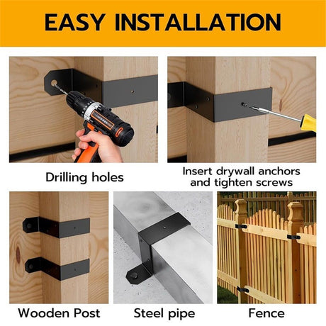 4Pcs Black Strap Heavy Duty Wood Deck Fence Tie for 4
