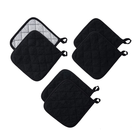 6 PCS Pot Holders for Kitchen, Cotton Potholers with Great Heat Resistance, Hot Pads,  for Cooking and Baking （17 * 17 silver black 1 piece）