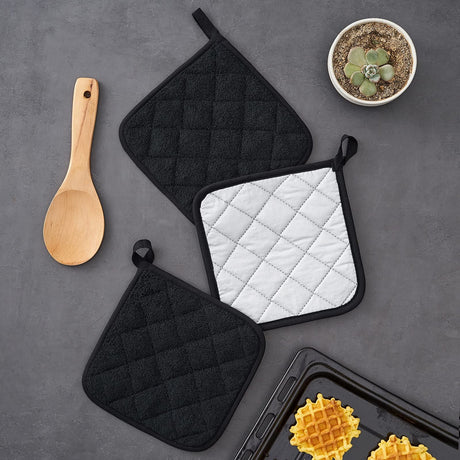 6 PCS Pot Holders for Kitchen, Cotton Potholers with Great Heat Resistance, Hot Pads,  for Cooking and Baking （17 * 17 silver black 1 piece）