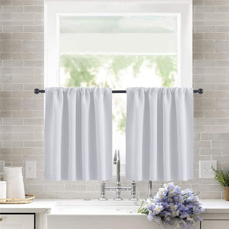 Small Window Curtains White Short 40*60cm Length Semi Blackout for Kitchen Bathroom Door Laundry Room 2pcs