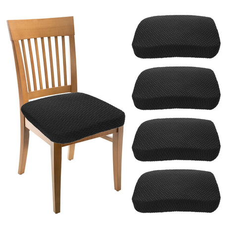 Stretch Waterproof Chair Seat Covers 4 PCS, Removable Washable Dining Room Chair Covers Anti-Dust Seat Cushion Slipcovers for Bedroom, Kitchen, Hotel, Banquet (black 4)