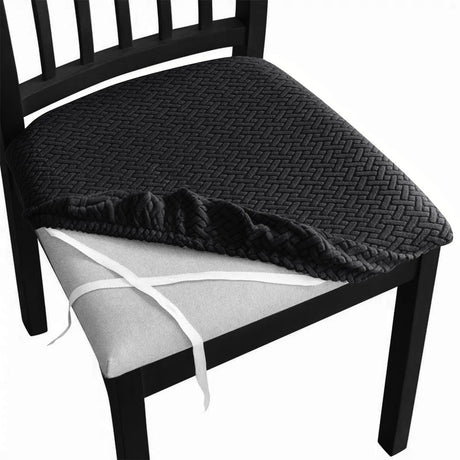 Stretch Waterproof Chair Seat Covers 4 PCS, Removable Washable Dining Room Chair Covers Anti-Dust Seat Cushion Slipcovers for Bedroom, Kitchen, Hotel, Banquet (black 4)