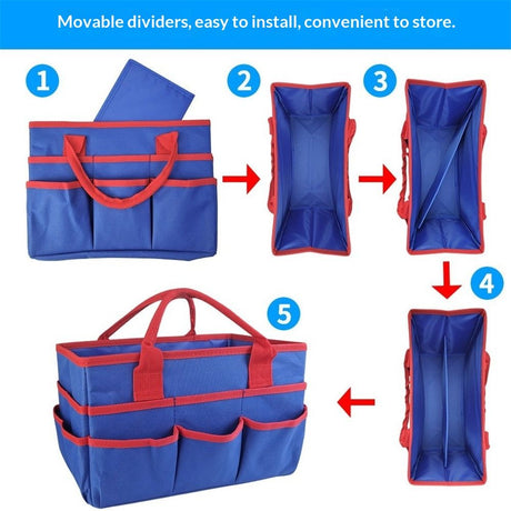 Teacher Handle Tote Bag Organizer,Tote Bag Organization for  Crafts,Art,Paper,Books,School,Sewing,Travel with Handles,Ofiice Supplies Storage (Blue+red)