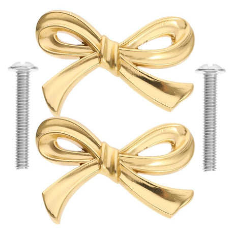 Brass Bow Shape Cabinets Knobs: Gold Drawer Pulls Decorative Bow Knobs Cupboard Pull Handles for Home Kitchen Cabinet Hardware Cupboard Dresser Wardrobe and Drawer Pulls - 2 Pack