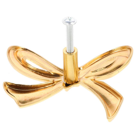 Brass Bow Shape Cabinets Knobs: Gold Drawer Pulls Decorative Bow Knobs Cupboard Pull Handles for Home Kitchen Cabinet Hardware Cupboard Dresser Wardrobe and Drawer Pulls - 2 Pack
