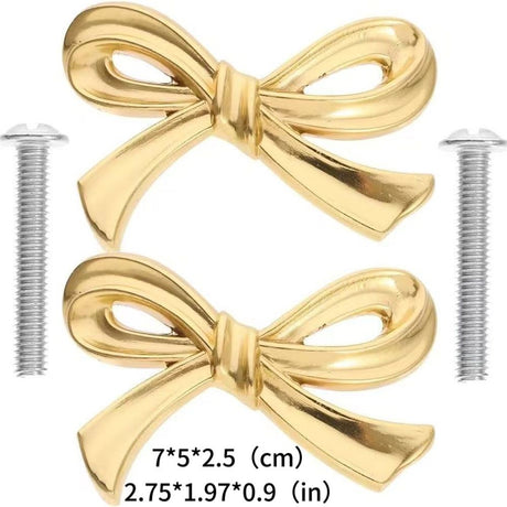 Brass Bow Shape Cabinets Knobs: Gold Drawer Pulls Decorative Bow Knobs Cupboard Pull Handles for Home Kitchen Cabinet Hardware Cupboard Dresser Wardrobe and Drawer Pulls - 2 Pack