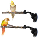 2 Pcs Parrot Perch Stand, Strong Suction Cup Bird Perch,  for Window Mirror Car Shower Ceramic Tiles Bath Wood Training Perch（Standing pole+tree branch15cm）