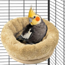 Removable Plush Parrot Hammock Bed, Winter Warm Resting Perch Platform for Budgies Cockatiel Conure Parakeet Hamster(small size beige)