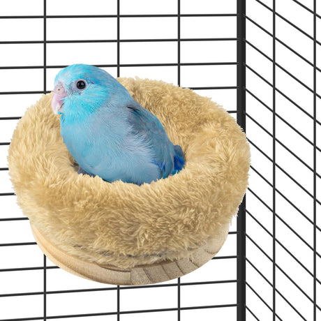 Removable Plush Parrot Hammock Bed, Winter Warm Resting Perch Platform for Budgies Cockatiel Conure Parakeet Hamster(small size beige)