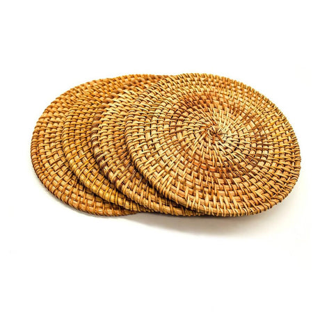 4pcs Trivets for Hot Dishes - Woven Rattan Trivets Hot Pads for Dinning Table,Kitchen Heat Resistant Straw Dish Coasters Placemats Pot Holder (16cm)