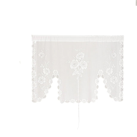 White Semi-Sheer Floral Lace Curtain Swag for Kitchen Half Window Bathroom Decoration Rod Pocket,150*100, 1 Panel