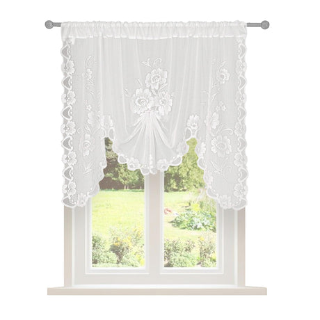 White Semi-Sheer Floral Lace Curtain Swag for Kitchen Half Window Bathroom Decoration Rod Pocket,150*100, 1 Panel