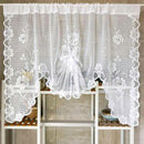 White Semi-Sheer Floral Lace Curtain Swag for Kitchen Half Window Bathroom Decoration Rod Pocket,150*100, 1 Panel