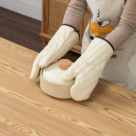 Quilted Cotton  Oven Mitts for Baking, BBQ, and Cooking Protection, Heat-Resistant Gloves for Kitchen and Grill, Comfortable Grip, Machine Washable, Reusable,  1 Pair beige