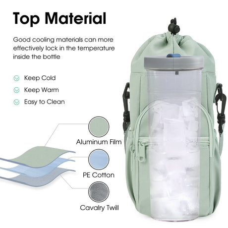 Water Bottle Holder with Strap  40oz Insulated Water Bottle Carrier Sling Bag with Phone Pocket Crossbody（light green）
