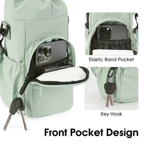 Water Bottle Holder with Strap  40oz Insulated Water Bottle Carrier Sling Bag with Phone Pocket Crossbody（light green）