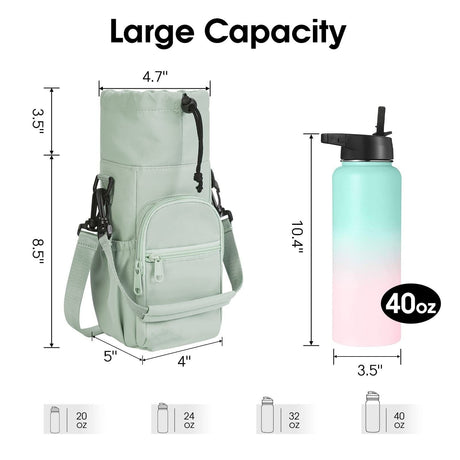 Water Bottle Holder with Strap  40oz Insulated Water Bottle Carrier Sling Bag with Phone Pocket Crossbody（light green）
