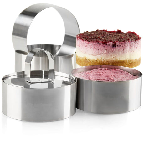 Round Cake Ring Molds, Stainless Steel  Food Rings Dessert Mousse Cooking Rings Mold with Pusher & Lifter  (Include 4 Rings & 4 Pushers)