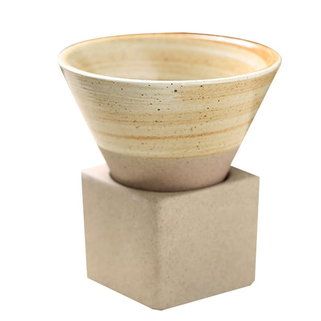 Coarse Pottery Coffee Mug with Base, 200ml Creative Triangular Cone Shape Porcelain Mug, Ceramic Tea Cup for Coffee Tea Latte Milkshake Yogurt (beige)