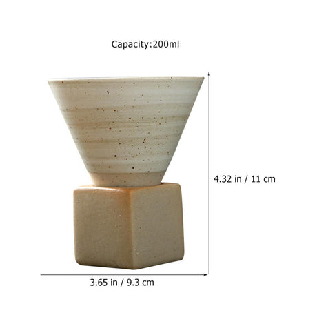 Coarse Pottery Coffee Mug with Base, 200ml Creative Triangular Cone Shape Porcelain Mug, Ceramic Tea Cup for Coffee Tea Latte Milkshake Yogurt (beige)