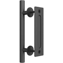 18cm Heavy Duty Sliding Barn Door Handle, Pull and Flush Hardware Set, Black Powder Coated Finish, Large Rustic Two-Side Design, Round
