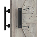18cm Heavy Duty Sliding Barn Door Handle, Pull and Flush Hardware Set, Black Powder Coated Finish, Large Rustic Two-Side Design, Round