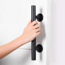18cm Heavy Duty Sliding Barn Door Handle, Pull and Flush Hardware Set, Black Powder Coated Finish, Large Rustic Two-Side Design, Round