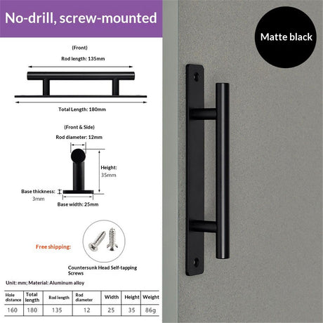18cm Heavy Duty Sliding Barn Door Handle, Pull and Flush Hardware Set, Black Powder Coated Finish, Large Rustic Two-Side Design, Round