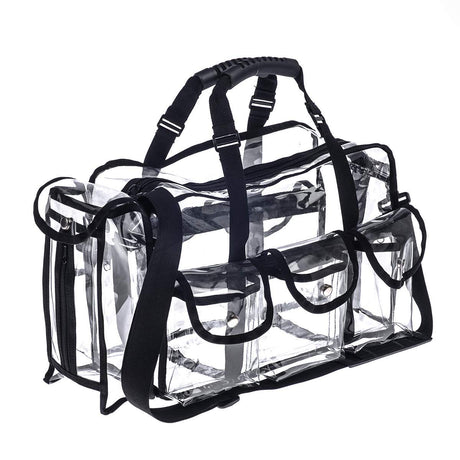 Professional Clear PVC Makeup Kits Organizer Make up Set Bag Carry All Artist Transparent Travel Cosmetic Bag with 6 External Pockets & Tissue Holder