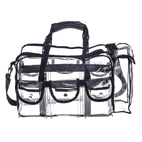 Professional Clear PVC Makeup Kits Organizer Make up Set Bag Carry All Artist Transparent Travel Cosmetic Bag with 6 External Pockets & Tissue Holder