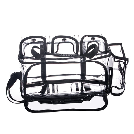 Professional Clear PVC Makeup Kits Organizer Make up Set Bag Carry All Artist Transparent Travel Cosmetic Bag with 6 External Pockets & Tissue Holder