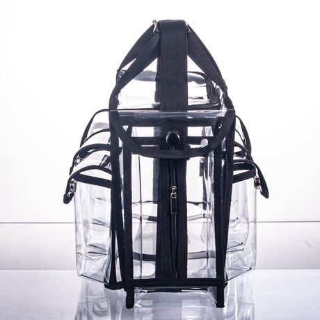 Professional Clear PVC Makeup Kits Organizer Make up Set Bag Carry All Artist Transparent Travel Cosmetic Bag with 6 External Pockets & Tissue Holder