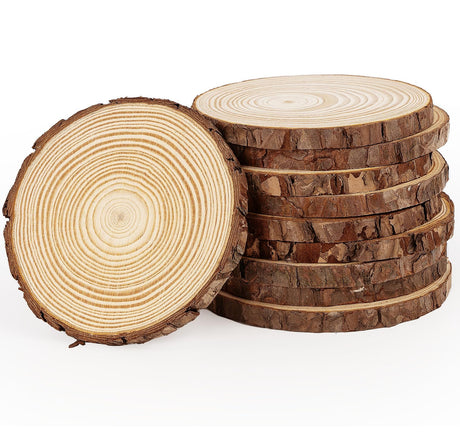 Natural Wood Slices3-4cm Thickness 1cm, 10 PCS Round Wooden Discs with Tree Bark, Wood Slices for Centerpieces for Handmade Crafts, Wood Circles for Rustic Wedding Decoration