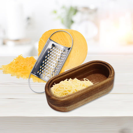 Cheese grinder with container - Stainless steel cheese grinder with wooden service bowl - Fine chopper for hard cheese, spices, and corn tortillas - Kitchen small tools（standard versio）