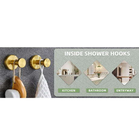 Gold Bathroom Towel Hooks 2 Pack, 304 Stainless Steel Robe Hooks for Kitchen Garage, Wall Mounted