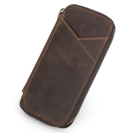 4 Fountain Pen/Pencil Case Pouch, Handmade Minimalist Design, Zipper Closure with Multi-Function & Slots, Gift Choice for Man/Woman/Office, Matte Coffee, 4 Slots