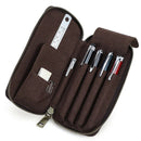 4 Fountain Pen/Pencil Case Pouch, Handmade Minimalist Design, Zipper Closure with Multi-Function & Slots, Gift Choice for Man/Woman/Office, Matte Coffee, 4 Slots