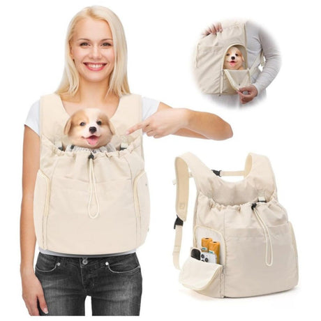 Dog Front Carrier Backpack, Adjustable Pet Dog Carrier Backpack Ventilated Mesh Dog Travel Backpack with Zippered Side Windows for Hiking Traveling for Small Medium Cats Dogs