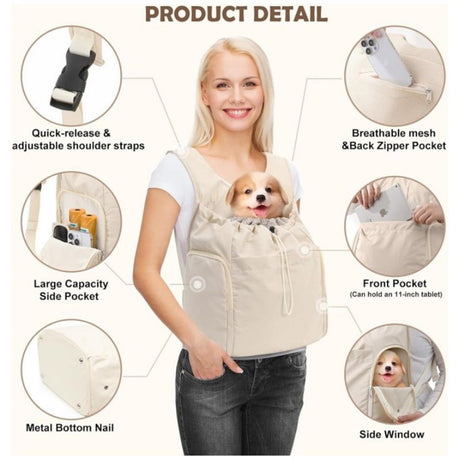 Dog Front Carrier Backpack, Adjustable Pet Dog Carrier Backpack Ventilated Mesh Dog Travel Backpack with Zippered Side Windows for Hiking Traveling for Small Medium Cats Dogs