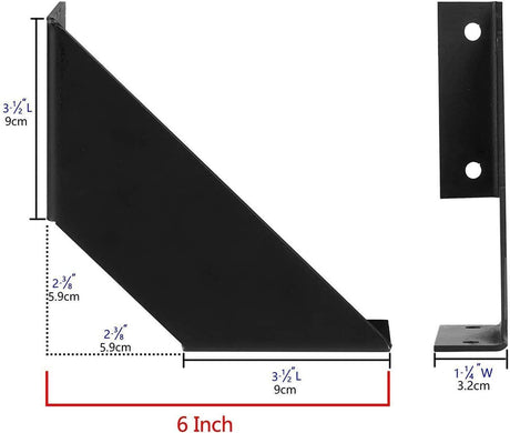 Concept Fusion Set of Two Bent Metal Industrial Angle Shelf Brackets Flat Black Powder Coated Finish （15cm）