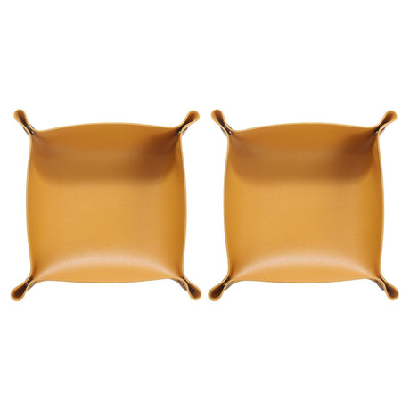 2pcs PU Leather Tray Unisex Folding Small Catchall Tray Portable Entryway Table Tray Nightstand Bedside Desk Tray for Key Wallet Watch Coin Jewelry Dice, Yellow