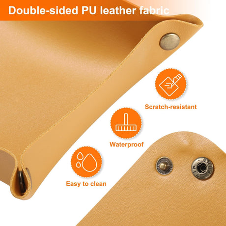 2pcs PU Leather Tray Unisex Folding Small Catchall Tray Portable Entryway Table Tray Nightstand Bedside Desk Tray for Key Wallet Watch Coin Jewelry Dice, Yellow