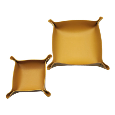 2pcs PU Leather Tray Unisex Folding Small Catchall Tray Portable Entryway Table Tray Nightstand Bedside Desk Tray for Key Wallet Watch Coin Jewelry Dice, Yellow