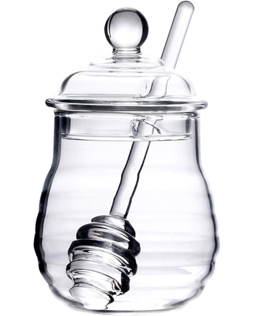 300ml Mixing Spoons Honey Dispenser Honey Pot with Dipper, Glass Jar Pot Jar Syrup s Glass for Restaurant Kitchen Home Decoration Storage Containers