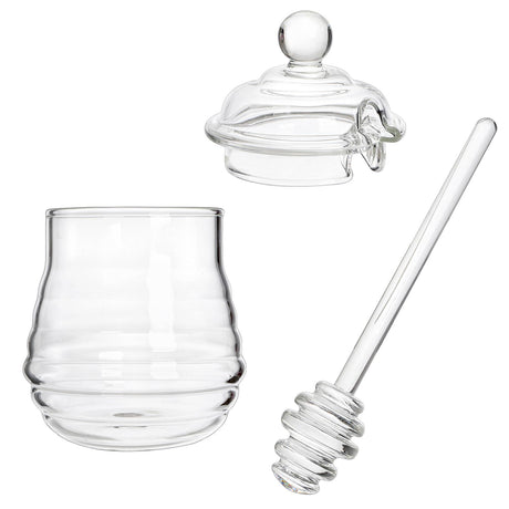 300ml Mixing Spoons Honey Dispenser Honey Pot with Dipper, Glass Jar Pot Jar Syrup s Glass for Restaurant Kitchen Home Decoration Storage Containers