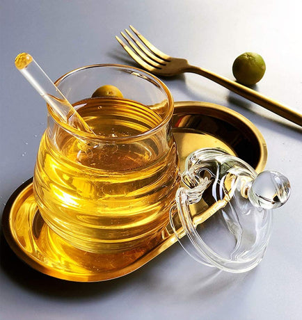 300ml Mixing Spoons Honey Dispenser Honey Pot with Dipper, Glass Jar Pot Jar Syrup s Glass for Restaurant Kitchen Home Decoration Storage Containers