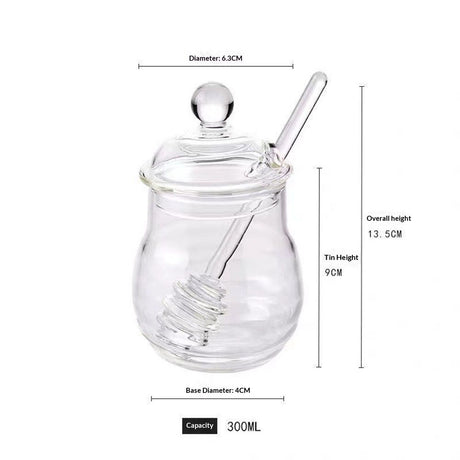 300ml Mixing Spoons Honey Dispenser Honey Pot with Dipper, Glass Jar Pot Jar Syrup s Glass for Restaurant Kitchen Home Decoration Storage Containers