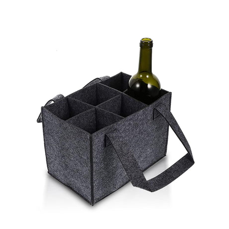 6 Bottle Wine Carrier with Divider Felt Wine Storage Tote Bag, Portable Reusable Wine Travel Bag with Handle for Christmas Travel Camping Picnic Party ( Gray)