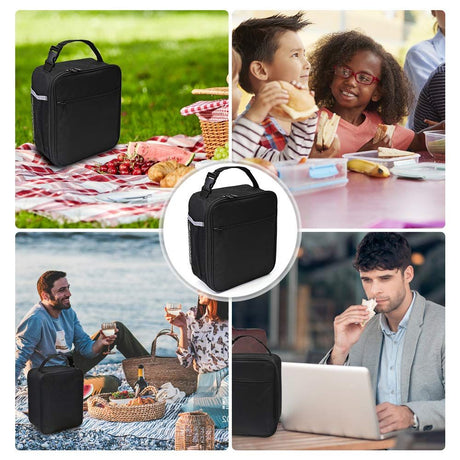 Leakproof Portable Lunch Box for Women Men Boys Girls, Large Capacity Cooler Bag with Handle and Bottle Pocket for Office School Camping Hiking Outdoor Beach Picnic (Black)